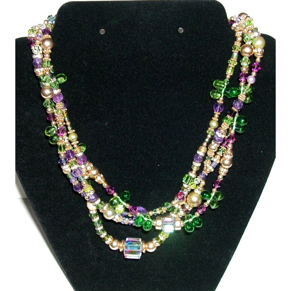 Multi-Strand Beaded Necklace With Gold-Tone Toggle Clasp